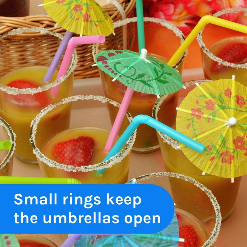 KingSeal 144 Count | KingSeal 4 Inch Umbrella Parasol Cocktail Picks, Cupcake Toppers, Assorted Colors and Designs, Tiki, Luau, Hawaii, Bulk Pack - 1 Box of 144 - Image 5